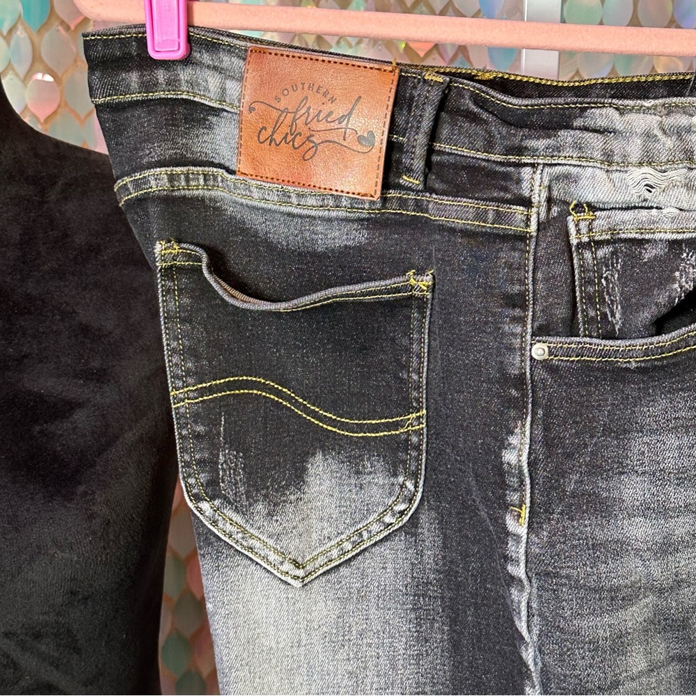 Black Southern Fried Chics Flare Super Stretch Sz 18 Vintage Hot Girl Jeans - Picture 5 of 8